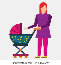 mommy carry stroller isolated for family parenting concept vector illustration