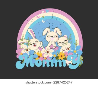 Mommy, cartoon groovy trendy, rainbow retro sublimation mothers day t-shirt, mom quotes,  cards, frame artwork, phone cases, bags, mugs, stickers, 