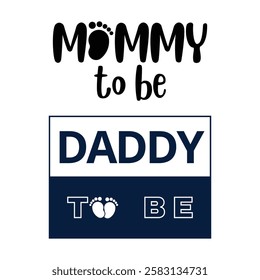 Mommy and Daddy to Be Cupels Pregnancy Announcement T-Shirt Design with Footprints Vector