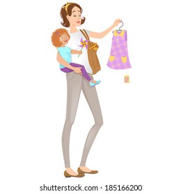 Mommy and Little Daughter Shopping Together