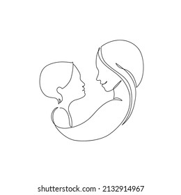 Mommy little kid line drawing  Abstract family continuous line art  Young mom hugging her son  Hand drawn illustration for Happy International Mother's Day  loving family  parenthood childhood concept