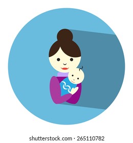 Mommy & Newborn Baby Icon. Trendy icon with flat style & long shadow. Concept for Childcare, Parenting Center, Babycare room, Family Maternity Care Center. Flat design style vector illustration.