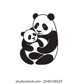 mommy panda silhouette .Panda Mom and Baby Illustration vector. panda vector. icon 