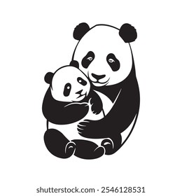 mommy panda silhouette .Panda Mom and Baby Illustration vector. panda vector. icon 