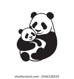 mommy panda silhouette .Panda Mom and Baby Illustration vector. panda vector. icon 