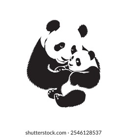 mommy panda silhouette .Panda Mom and Baby Illustration vector. panda vector. icon 