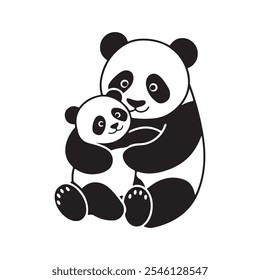 mommy panda silhouette .Panda Mom and Baby Illustration vector. panda vector. icon 