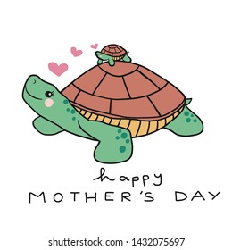 Mommy turtle and baby cartoon, Happy mother's day vector illustration
