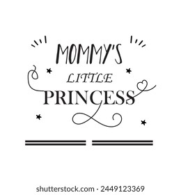 La cita de la princesita de mamá. Bebé ducha dibujado a mano caligrafía moderna letras de Vector, grotesco estilo texto logo frase. Crawn, elemento de decoración del corazón. Ilustración vectorial. Archivo Eps 136.