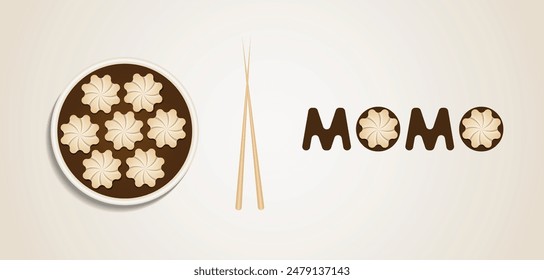 Momo on plate with chopsticks vector illustration