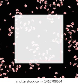 Momo Peach Flower Banner on Black Background. Vector Illustration.