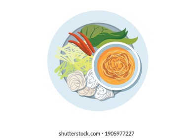 Momo Soup And Salad Vector Illustration Isolated On White Background