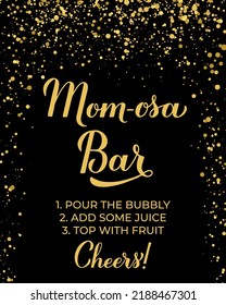 Momosa Bar Sing. Mimosa Baby Shower. Gold Confetti Bubbly Bar Sign. Vector Template For Typography Poster, Banner, Flyer, Etc.