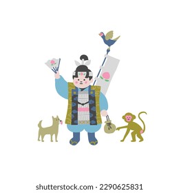 Momotaro, the hero of Japanese folktales, flat illustration for Children's Day