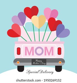 Mom's car and heart shape illustration for mother's day card