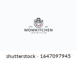 Mom's cooking logo. illustration of mother with a fork and spoon. vector line icon template