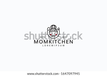 Mom's cooking logo. illustration of mother with a fork and spoon. vector line icon template