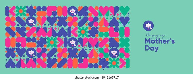 Mom's day. Women's Day. Vector flat illustration. Abstract backgrounds, patterns about mothers day. Hearts, abstract geometric shapes. Perfect for poster, label, banner, invitation. 