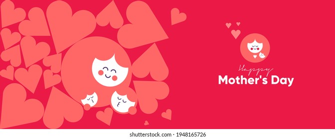 Mom's day. Women's Day. Vector flat illustration. Abstract backgrounds, patterns about mothers day. Hearts, abstract geometric shapes. Perfect for poster, label, banner, invitation. Mom with a child. 