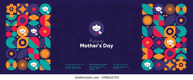 Mom's day. Women's Day. Vector flat illustration. Abstract backgrounds, patterns about mothers day. Perfect for poster, label, banner, invitation. Flat graphics. Flowers, abstract geometric shapes.