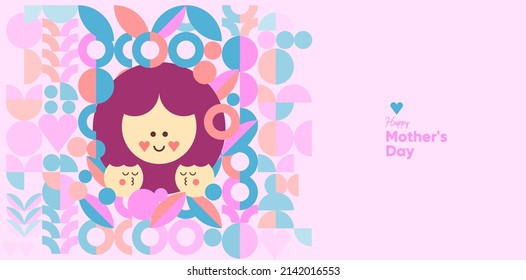 Mom's day. Women's Day. Vector flat illustration. Abstract backgrounds, patterns about mothers day. Hearts, abstract geometric shapes. Perfect for poster, label, banner, invitation.