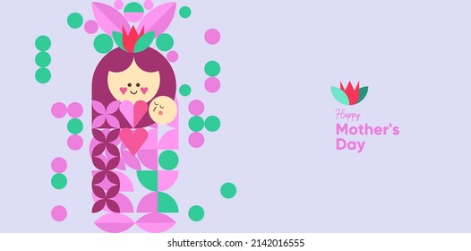 Mom's day. Women's Day. Vector flat illustration. Abstract backgrounds, patterns about mothers day. Hearts, abstract geometric shapes. Perfect for poster, label, banner, invitation.
