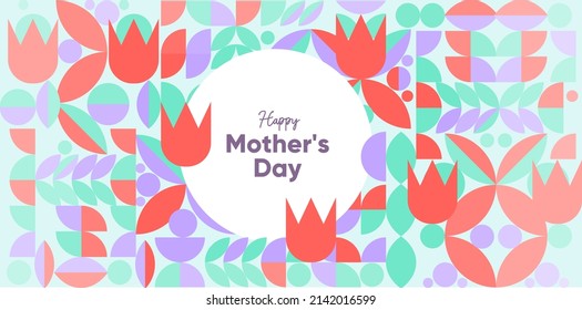 Mom's day. Women's Day. Vector flat illustration. Abstract backgrounds, patterns about mothers day. Hearts, abstract geometric shapes. Perfect for poster, label, banner, invitation.