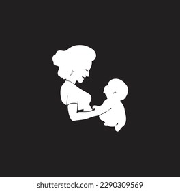 moms holding a baby silhouette vector drawing illustration