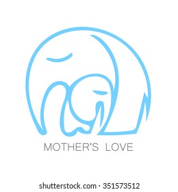 Mom's love - logo design. Vector illustration. Mother elephant hugging his baby. The idea for the sign for the kindergarten, school, club, baby products and others.