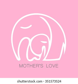 Mom's love - logo design. Vector illustration. Mother elephant hugging his baby. The idea for the sign for the kindergarten, school, club, baby products and others.