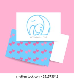 Mom's love - logo design. Vector illustration. Mother elephant hugging his baby. The idea for the sign for the kindergarten, school, club, baby products and others.
