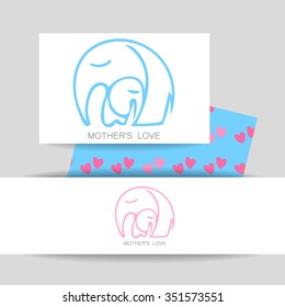 Mom's love - logo design. Vector illustration. Mother elephant hugging his baby. The idea for the sign for the kindergarten, school, club, baby products and others.
