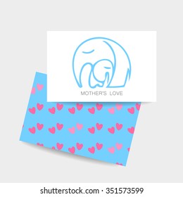 Mama's Liebe - Logo-Design. Vektorgrafik. Mutter Elefant umarmt sein Baby. Die Idee für das Zeichen für den Kindergarten, Schule, Club, Babyartikel und andere.