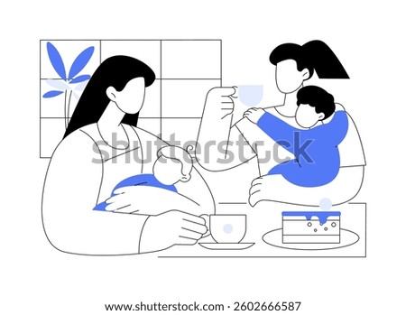 Moms meeting isolated cartoon vector illustrations. Happy active moms going out in cafe with babies, talking and drinking coffee, modern parenting, young parents, having children vector cartoon.