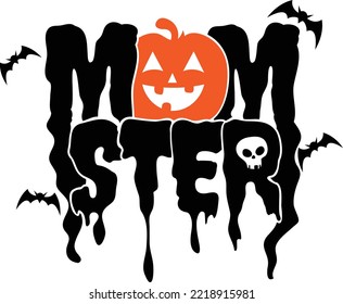 Momster design for halloween with jack-o-lantern, bats and skull.