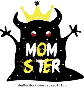 Momster Halloween Vector Design, Halloween Monster Clipart Design, Spooky Monster T-Shirt Design Black and Yellow Little Monster Graphic Design For Printing Mugs, T-Shirts, Book Cover, Flyers, Posters