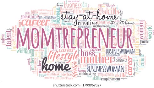 Momtrepreneur business mom word cloud isolated on a white background. 