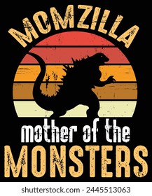 Momzilla Mother Of Monsters Ribbon Retro Mama Step Mom Gift T-Shirt, Momzilla Mother, funny vintage Momzilla Mother, monsters ribbon t-shirt, mom wife Aunt Grandma Girlfriend