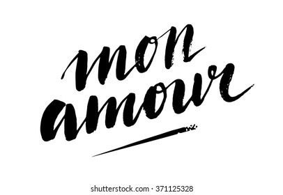 Mon Amour Handdrawn Text For Greeting Card And Poster