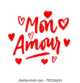 Mon Amour Lettering Hearts Illustration My Stock Vector (Royalty Free ...