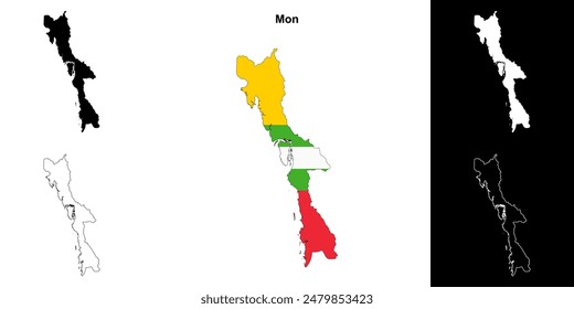 Mon blank outline map set