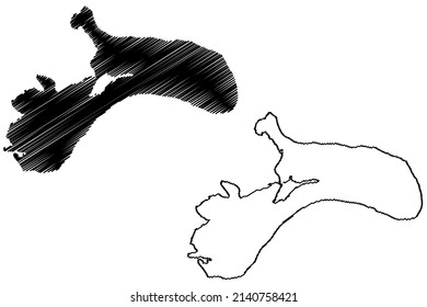 Mon island (Kingdom of Denmark) map vector illustration, scribble sketch Mon map