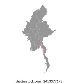 Mon region map, administrative division of Myanmar. Vector illustration.