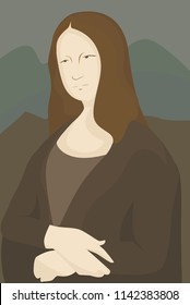 Mona Lisa, depressed.  Vector art of Da Vinci's mysterious beauty without her signature smile in darker, muted tones.  