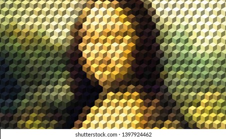 Mona Lisa Drawing With 3D Cube