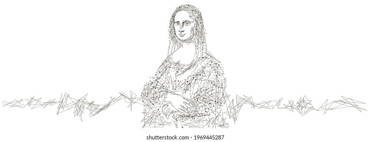 Mona Lisa - Gioconda by Leonardo da Vinci. illustration on the white background, abstract vector 3d. Digital polygonal low poly mesh illustration