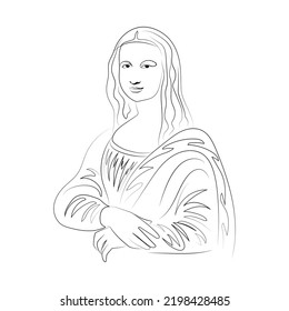 Mona Lisa line art, one line, minimalism, black and white