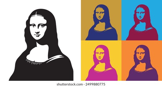 Mona Lisa - Ilustración vectorial de estilo de arte Pop en múltiples Variantes de color