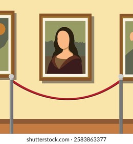 Mona Lisa portrait without face in flat style. Paintings in art gallery. International museum day celebration. Vector stock