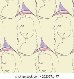 mona lisa vector stained glass style seamless art line pattern